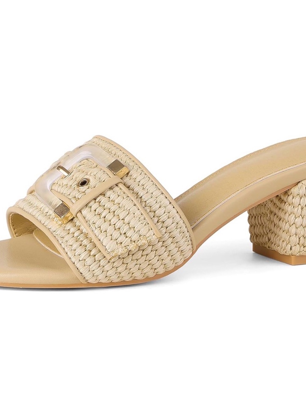 Amazon Cream Woven Buckle Slide Mules
